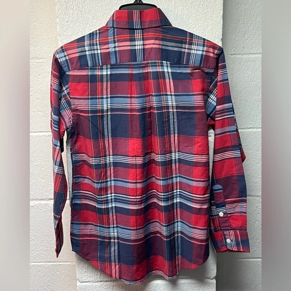 Ralph Lauren Plaid Classic Fit Shirt Boys Long Sleeve Red Blue. Size 10-12